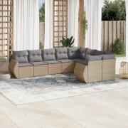 vidaXL Soffgrupp för trädgården med dynor 9 delar beige konstrotting