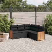 vidaXL Loungegrupp för trädgården med dynor 5 delar svart konstrotting