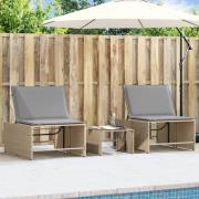 vidaXL Solstolar 2 st med bord beige konstrotting
