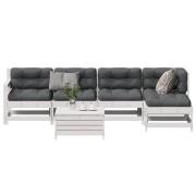 vidaXL Loungegrupp med dynor 6 delar vit massiv furu