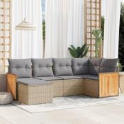 vidaXL Soffgrupp för trädgården med dynor 6 delar beige konstrotting