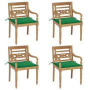 vidaXL Bataviastolar med dynor 4 st massiv teak