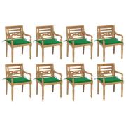 vidaXL Bataviastolar med dynor 8 st massiv teak