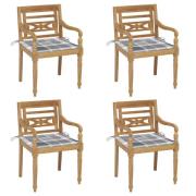 vidaXL Bataviastolar med dynor 4 st massiv teak