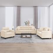 vidaXL Soffgrupp med kuddar 3 delar Beige mikrofibertyg