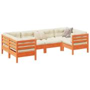 vidaXL Soffgrupp för trädgården med dynor 6 delar vaxbrun massiv furu
