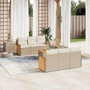 vidaXL Matgrupp för trädgården med dynor 7 delar beige konstrotting