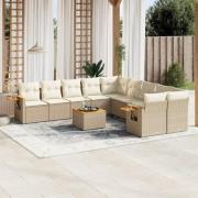 vidaXL Loungegrupp för trädgården m. dynor 11 delar beige konstrotting