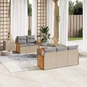 vidaXL Soffgrupp för trädgården med dynor 6 delar beige konstrotting