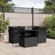 vidaXL Loungegrupp för trädgården med dynor 5 delar svart konstrotting