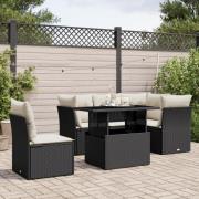 vidaXL Loungegrupp med dynor 6 delar svart konstrotting