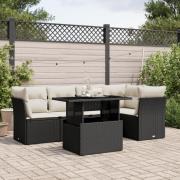 vidaXL Loungegrupp med dynor 6 delar svart konstrotting