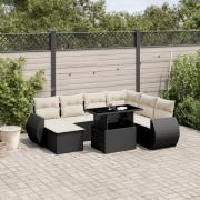 vidaXL Loungegrupp för trädgården med dynor 8 delar svart konstrotting