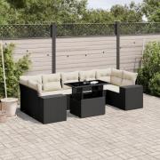 vidaXL Loungegrupp för trädgården med dynor 8 delar svart konstrotting