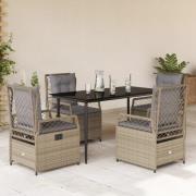 vidaXL Matgrupp för trädgården med dynor 5 delar beige konstrotting