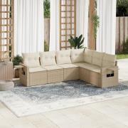 vidaXL Soffgrupp för trädgården med dynor 6 delar beige konstrotting