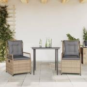 vidaXL Matgrupp för trädgården 3 delar med dynor beige konstrotting