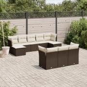 vidaXL Loungegrupp 10 delar med brun dynor konstrotting