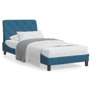 vidaXL Säng med madrass blå 90x200 cm sammet