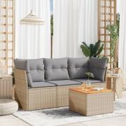vidaXL Soffgrupp för trädgård med dynor 4 delar mixbeige konstrotting