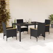 vidaXL Matgrupp för trädgård med dynor 5 delar svart konstrotting&glas