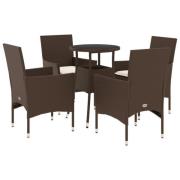 vidaXL Matgrupp för trädgård med dynor 5 delar brun konstrotting&glas