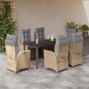 vidaXL Matgrupp för trädgården med dynor 7 delar beige konstrotting