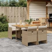 vidaXL Matgrupp för trädgården med dynor 5 delar beige konstrotting