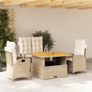 vidaXL Soffgrupp för trädgården med dynor 4 delar beige konstrotting