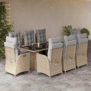 vidaXL Matgrupp för trädgården med dynor 9 delar mixbeige konstrotting