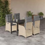 vidaXL Matgrupp för trädgården med dynor 5 delar beige konstrotting