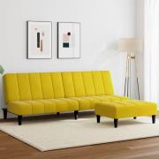 vidaXL Bäddsoffa 2-sits med fotpall gul sammet