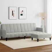 vidaXL Bäddsoffa 2-sits med fotpall ljusgrå sammet