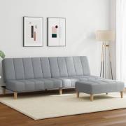 vidaXL Bäddsoffa 2-sits med fotpall ljusgrå tyg