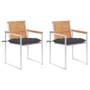 vidaXL Trädgårdsstolar 2 st med dynor massiv teak och stål