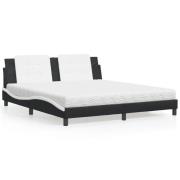 vidaXL Bed with Mattress "Zadar" Black and White 180x200 cm Faux Leath...