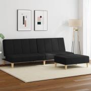 vidaXL Bäddsoffa 2-sits med fotpall svart tyg