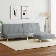 vidaXL Bäddsoffa 2-sits med fotpall ljusgrå tyg