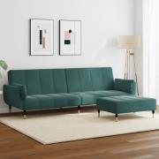 vidaXL Bäddsoffa 2-sits med fotpall mörkgrön sammet