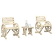 vidaXL Loungegrupp 3 delar massivt granträ