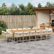 vidaXL Matgrupp för trädgården med dynor 17 delar beige konstrotting