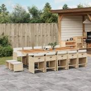 vidaXL Matgrupp för trädgården med dynor 15 delar beige konstrotting