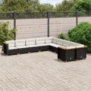 vidaXL Loungegrupp 10 delar med svarta dynor konstrotting