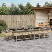 vidaXL Matgrupp för trädgården med dynor 17delar mixbeige konstrotting