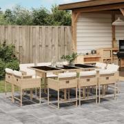 vidaXL Matgrupp för trädgården med dynor 11 delar beige konstrotting