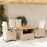 vidaXL Soffgrupp för trädgården med dynor 4 delar beige konstrotting