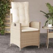 vidaXL Justerbar trädgårdsstol med dynor beige konstrotting