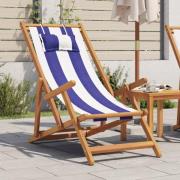 vidaXL Hopfällbar strandstol blå och vit massivt eukalyptusträ och tyg