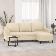vidaXL 3-sitssoffa med fotpall Gräddvit 180 cm tyg