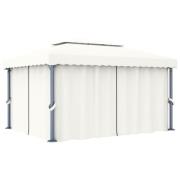 vidaXL Paviljong med draperi 4x3 m gräddvit aluminium